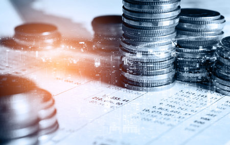 Finance and money technology background concept of business prosperity and asset management . Creative graphic show economy and financial growth by investment in valuable asset to gain wealth profit .の写真素材