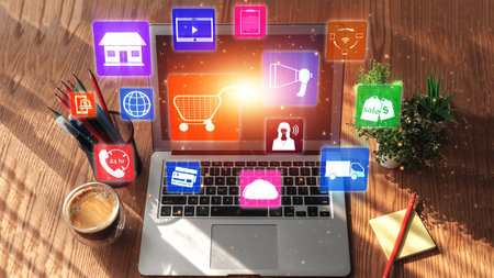 Omni channel technology of online retail business approach. Multichannel marketing on social media...