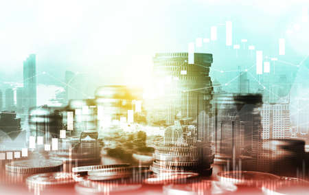 Finance and money technology background concept of business prosperity and asset management . Creative graphic show economy and financial growth by investment in valuable asset to gain wealth profit .の写真素材