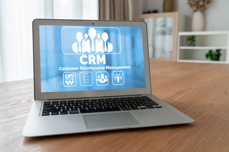 Customer relationship management system on modish computer for CRM business and enterpriseの写真素材