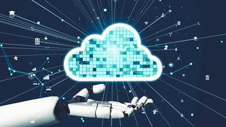 Futuristic robot artificial intelligence revolutionary AI technology development and machine...