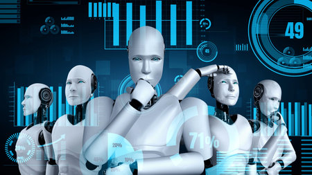 Future financial technology controll by AI robot huminoid uses machine learning and artificial...