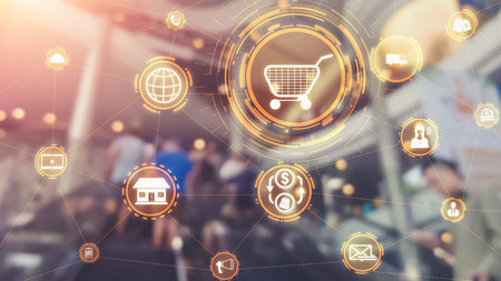 Omni channel technology of online retail business approach. Multichannel marketing on social media...