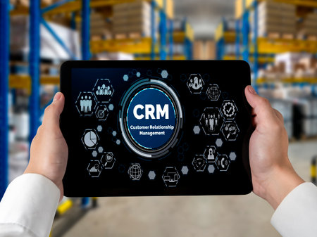 Customer relationship management system on modish computer for CRM business and enterpriseの写真素材