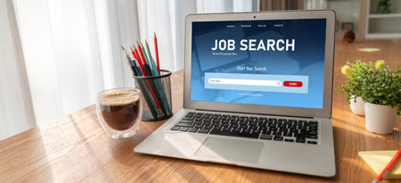 Online job search on modish website for worker to search for job opportunities on the recruitment internet networkの写真素材