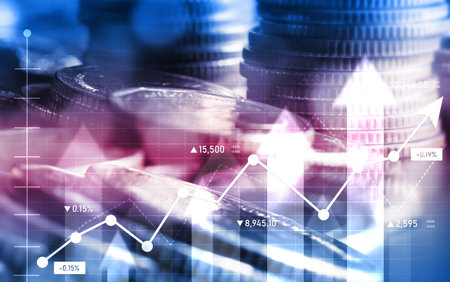 Finance and money technology background concept of business prosperity and asset management . Creative graphic show economy and financial growth by investment in valuable asset to gain wealth profit .の写真素材