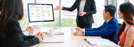 Project planning software for modish business project management on the computer screen showing...