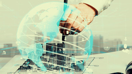 City civil planning and inventive real estate development . Architect people looking at abstract...