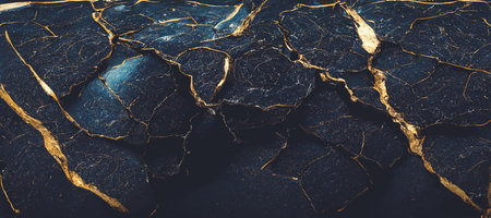 Splendid breccia or marble with a golden earthquake-like crack in a digital art 3D illustration....