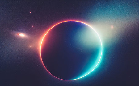 Splendid scenic outer space vibrant color starry galaxy universe in bizarre and fantasy cosmical light in digital art 3D illustration background. Colorful light in the deep space wallpaper.の写真素材