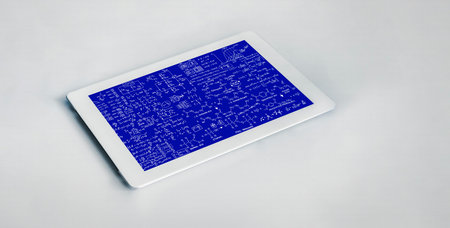 Mathematic equations and modish formula on computer screen showing concept of science and education