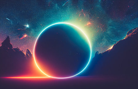 Splendid vibrant color starry galaxy universe in digital art . Generative AI.の素材
