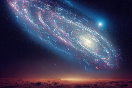 Splendid scenic outer space vibrant color starry galaxy universe in bizarre and fantasy cosmical light in digital art generative AI background. Colorful light in the deep space wallpaper.の素材