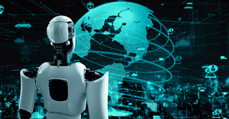 Futuristic robot artificial intelligence huminoid AI transportation analytic technology development...