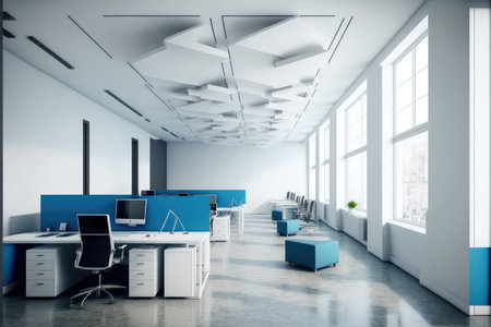 Modern office interior design . Contemporary workspace for creative business. Peculiar AI generative image.の素材