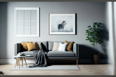 Modern comfortable living room interior design living space. Peculiar AI generative image.の素材
