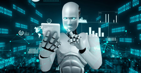 Future financial technology controll by AI robot huminoid uses machine learning and artificial...