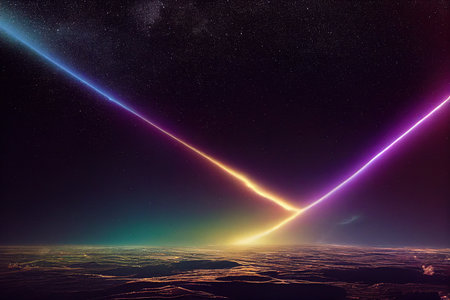 Splendid scenic outer space vibrant color starry galaxy universe in bizarre and fantasy cosmical light in digital art generative AI background. Colorful light in the deep space wallpaper.の素材