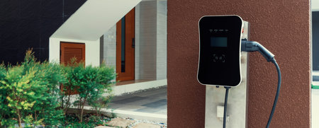 Progressive green energy-powered charging station concept for electric vehicle connected to home...