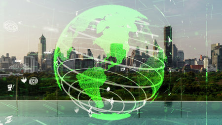 Green city technology shifting towards sustainable alteration concept by clean energy , recycling and zero waste management to reduce pollution generation and achieve ESG goals .の写真素材