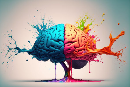 A genius human brain abstract painting art with creative watercolor splash showing concept of psychology inspiration creativity emotion and wisdom . Admirable Generative AI image .の素材