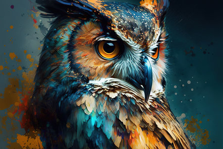 Watercolor painting of owl in style of colorful abstract art . Admirable Generative AI image .の素材