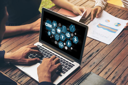 Customer relationship management system on modish computer for CRM business and enterpriseの写真素材