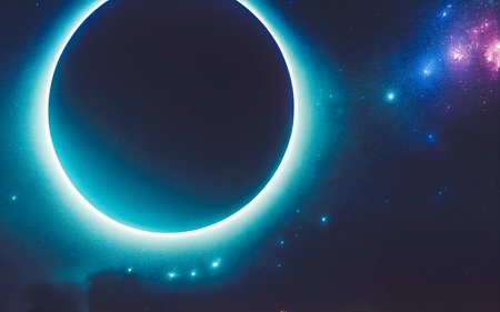 Splendid scenic outer space vibrant color starry galaxy universe in bizarre and fantasy cosmical light in digital art generative AI background. Colorful light in the deep space wallpaper.の素材