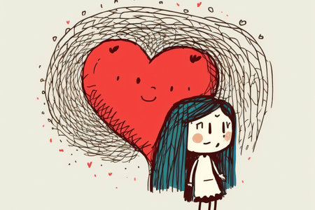 woman love problem mental health concept cartoon doodle mental health . Admirable Generative AI image .の写真素材
