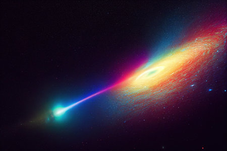 Splendid scenic outer space vibrant color starry galaxy universe in bizarre and fantasy cosmical light in digital art generative AI background. Colorful light in the deep space wallpaper.の素材
