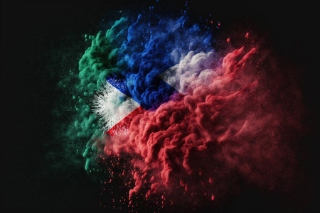 Image of color powder splash and explosion abstract art . Admirable Generative AI image .の素材