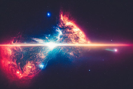 Splendid scenic outer space vibrant color starry galaxy universe in bizarre and fantasy cosmical light in digital art generative AI background. Colorful light in the deep space wallpaper.の素材