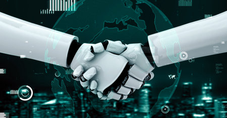 Future financial technology controll by AI robot huminoid uses machine learning and artificial...