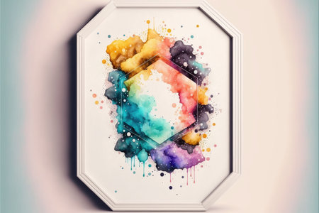 Colorful hexagon arts of abstract frame. Concept of watercolor painting on geometry. Finest generative AI.の素材
