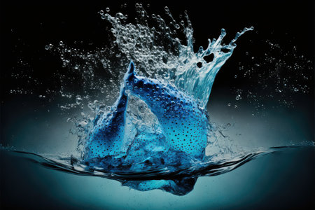 Splash blue water transparent isolated background. Concept of aqua fresh diverse movement in freedom. Finest generative AI.の素材