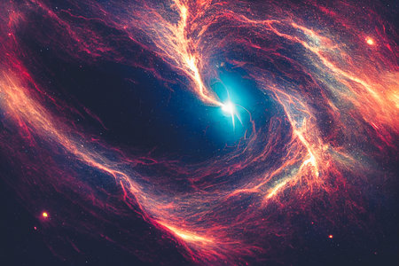 Splendid scenic outer space vibrant color starry galaxy universe in bizarre and fantasy cosmical light in digital art generative AI background. Colorful light in the deep space wallpaper.の素材