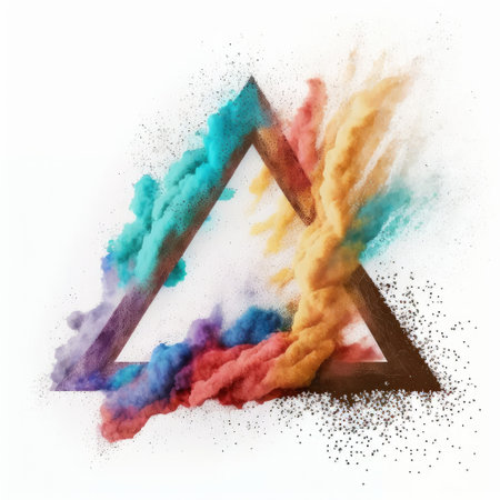 Exploring of multicolor powder color in triangle shape with background. Finest generative AI.の素材