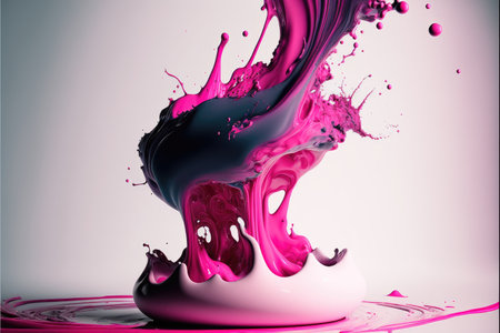 Abstract background of pink oil or watercolor splashing after water drop in realistic detail splatter, vivid artistic illustration of dynamic art. Finest generative AI.の素材