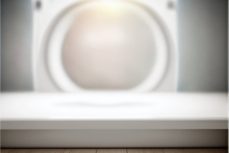 Focus in blur laundry and washing machine background. Concept of blank space for advertising product. Finest generative AI.の素材
