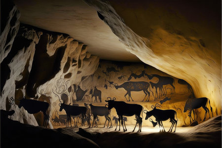 Rock paintings prehistoric evidence in ancient age. Finest generative AI.の素材