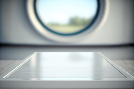 Focus in blur laundry and washing machine background. Concept of blank space for advertising product. Finest generative AI.の素材