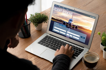 Online flight booking website provide modish reservation system . Travel technology concept .の写真素材