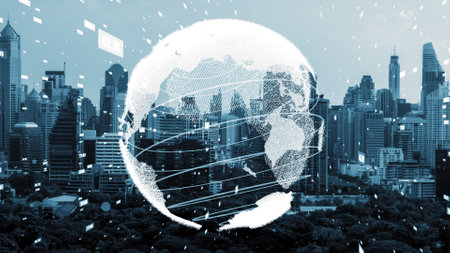 Global connection and the internet network alteration in smart city . Concept of future wireless digital connecting and social media networking .の写真素材