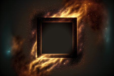 Abstract in glowing neon starlight and particles in square shape. Concept of fantastic sparkle dust with hole frame in nebula space. Finest generative AI.の素材