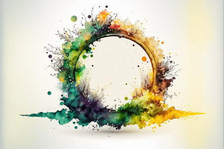 Exploding of rainbow colored powder explosion in circle shape isolated on white background. Inspiration of multicolor shading festival. Finest generative AI.の素材