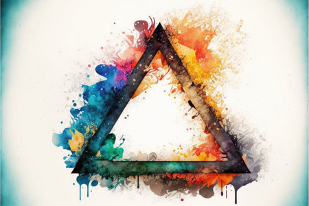 Colorful triangle arts of abstract frame. Concept of watercolor painting on geometry. Finest generative AI.の素材