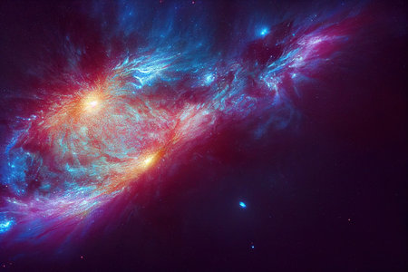 Splendid scenic outer space vibrant color starry galaxy universe in bizarre and fantasy cosmical light in digital art generative AI background. Colorful light in the deep space wallpaper.の素材