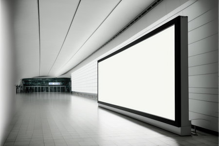 Blank advertising billboard in a large-scale square size in modern hallway. Concept of the media mounting with empty wall background. Finest generative AI.の素材
