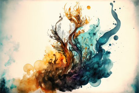 Abstract art in colorful watercolor with floating smoke isolated on vintage background. Concept of technique brushing color design. Finest generative AI.の素材
