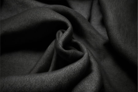 Abstract art of textured black fabric for clothing. Concept of wavy textile material with whole background. Finest generative AI.の素材